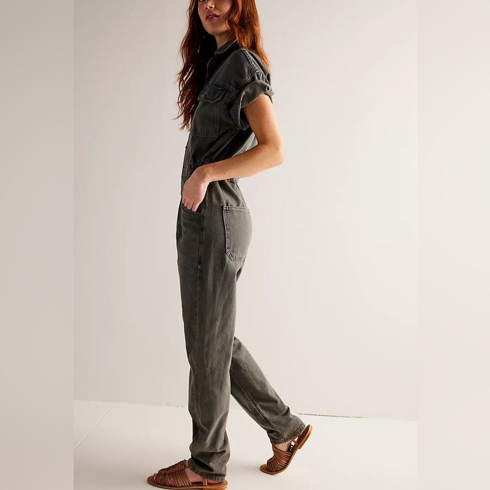 Free People Marci Denim Coverall Jumpsuit - Dark Wash Gray - Size Small - Picture 8 of 9